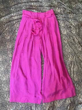 Love Binetti Wide Leg Silk Flowy Hot Pink Silk Palazzo Pants Trousers Sz XS